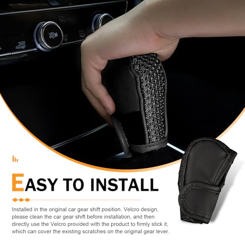 Car Gear Shift Cover, Leather Breathable Car Gear Shift Knob Cover, Waterproof Anti-Slip Shifter Shifting Knob Handle Stick Protector, Universal Auto Interior Decor for Sedan SUV Truck(Black)