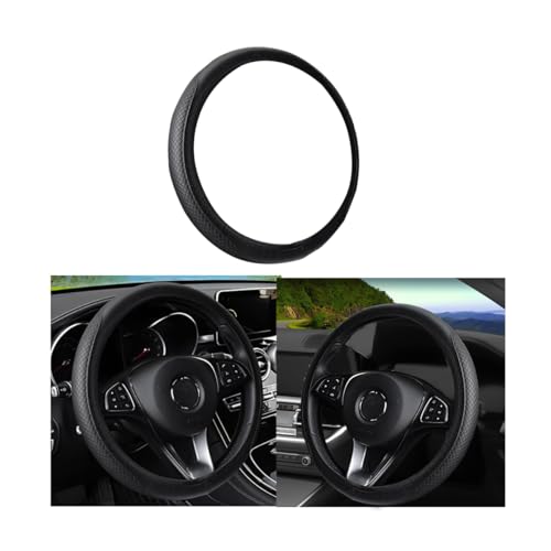 Leather Car Steering Wheel Cover for Men Women, Elastic, Breathable Anti-Slip, Universal 15 inch, (Black1)