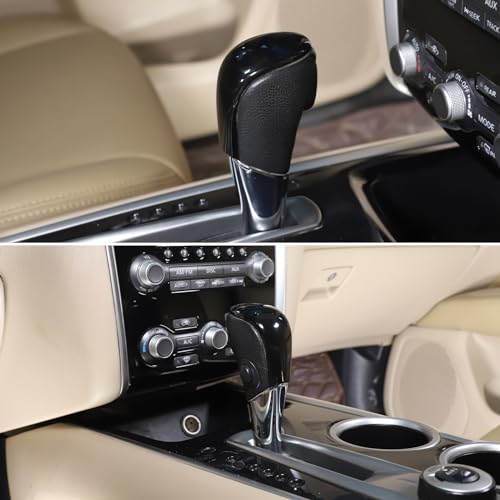 Gear Shifter Head Cover Compatible with Nissan Pathfinder 2013-2018, Center Console Gear Shift Knob Hand Brake Cover Decorative Protection Sticker Accessories(B Glossy Black)