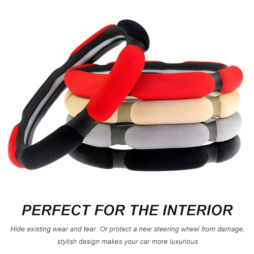 Car Steering Wheel Cover, 15" Anti-Slip Steering Wheel Protector Soft Hand Pad Cushion, Breathable Ice Silk Auto Wheel Wraps Comfy Grip All-Season Protector for Most Vehicles (Black) - color: Black