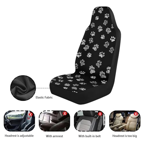 Dreaweet White Dog Paw Print Car Seat Covers for Women 2 Front Set Cute Car Accessories Washable Front Seat Cover Universal Fit Most Vehicle SUV Sedan Trucks - color: White Dog Paw Print
