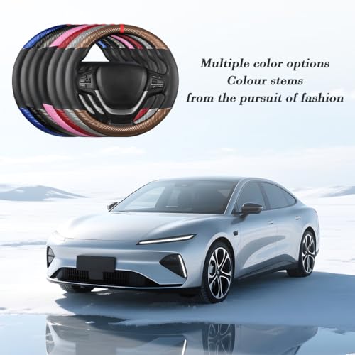 Car Steering Wheel Cover, 14.5-15" Carbon Fiber Vehicle Steering Wheel Protector with Non-Slip Lining, Breathable Auto Interior Decoration Accessories, Universal for Vehicles (Black)