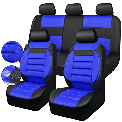 CAR PASS Leather 3D Foam Back Support Car Seat Covers Full Set Air Mesh Automotive Seat Covers, All Season Car Seat Cover Fit Automotive,SUV,Sedan,Van, Airbag Compatible Elegance(Black and Blue Royal) - color: Black and Blue