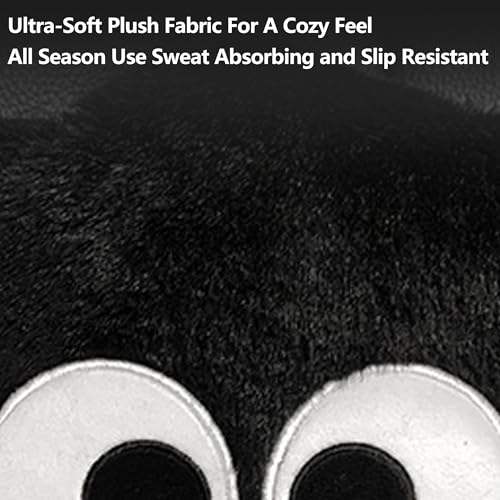 Car Headrest Pillow & Steering Wheel Cover Set with Cute Big-Eyed Furball Travel Neck Support Pillow Fur Car Interior Accessory (Black 5Pcs Set) - color: Black 5pcs Set