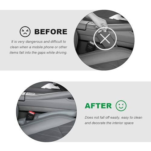 2PCS Leather Car Seat Gap Filler, No-Drop Seat Side Gap Plug Crevice Blocker with Securing Strap, Elastic Filler Block The Gap Between Seats & Console for Truck SUV Sedan (Light Gray) - color: Light Gray