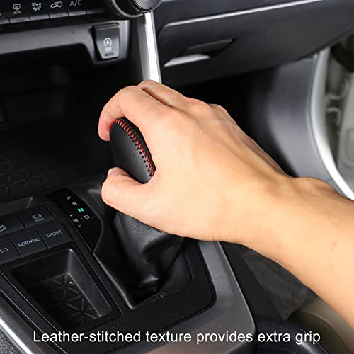 for RAV4 2019-2025 Gear Shift Knob Cover, Genuine Leather Interior Protective Gear Shift Trim for Toyota Highlander 2020-2026- Red Trim - color: Leather Red Trim