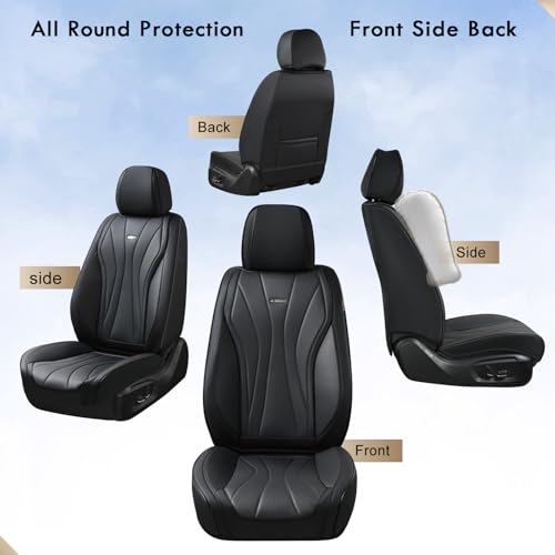 Coverado Car Seat Covers Full Set, Luxury Faux Leather Seat Cover, Black Seat Covers for Cars, Front and Back Seat Cover Waterproof Car Seat Protector Car Seat Cushion Universal Fit for Most Vehicles