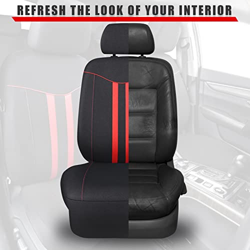 CAR-GRAND Universal Stylish Piping Cloth Car Seat Covers Full Set, Breathable and Washable Automotive Seat Covers with Air Compatible,3 Zipper Bench Design,Fit 90% SUV,Truck,Sedan (Black and Red) - color: Black-Red