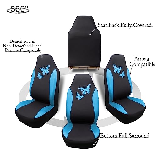 Flying Banner Butterfly car seat Covers ful Set Fashion Universal Lady Woman Female Rear Bench Split Colorized (2 Fronts, Mint Blue) - color: Mint Blue, size: 2 Fronts