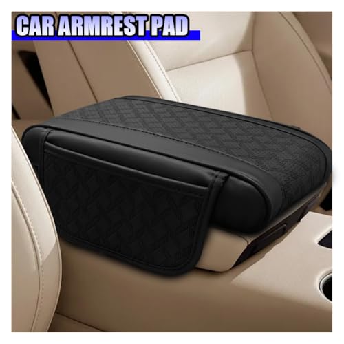 YoRise Leather Car Center Console Cover, Comfort Car Armrest Storage Protective Pad, Armrest Cover with 2 Side Storage Bags, Middle Console Protector Accessories for Most Cars (Black)