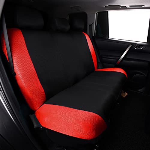 Flying Banner car seat Covers Full Set All Air Mesh Breathable Man Lady Airbag Compatible Rear Bench Split 40/60 50/50 60/40 Truck Pick Up (Full Set - Low Back, Black Gray Red) - color: Black Gray Red