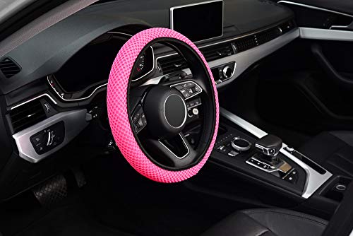 KAFEEK Elastic Stretch Steering Wheel Cover 15 Inch, Breathable Ice Silk Microfiber, Non-Slip Grip, Warm in Winter and Cool in Summer, Odorless, Car Accessories Fit Cars, SUVs, Rose Red - color: rose red