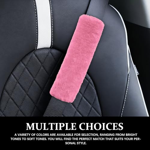 2PCS Car Seat Belt Cover Pads, Fluffy Car Seatbelt Covers, Soft & Comfortable Plush Seat Belt Cushion Protects Shoulder, Auto Safety Belt Strap Cover to Protect Your Neck (Pink) - color: Pink