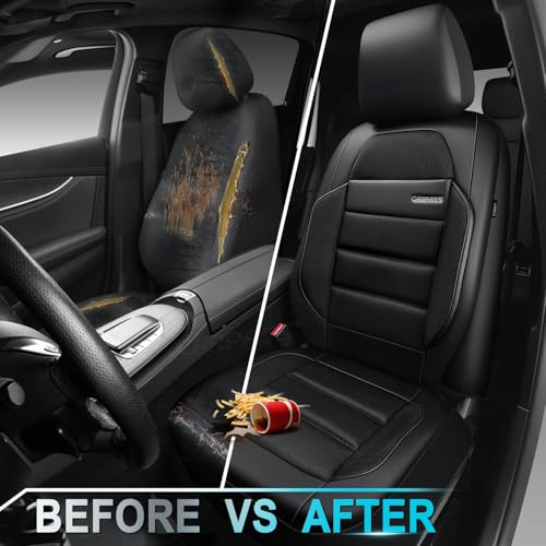 CAR PASS Memory Foam Seat Covers Front, Airy Cool Mesh Thick Car Seat Covers, Leather Car Seat Covers Front Seats Airbag Compatible, Universal Automotive Comfort for Most Cars, Trucks, SUV, Black - color: black