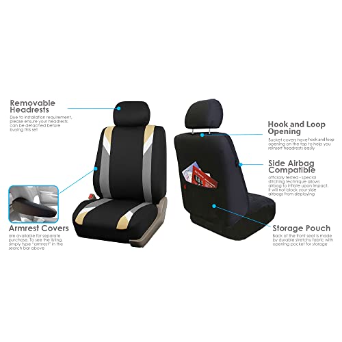 FH Group Premium Modernistic Flat Cloth Car Seat Covers β Universal Fit, Washable Seat Covers for SUV Sedan Van, Beige, Full Set - color: Beige, size: Full Set
