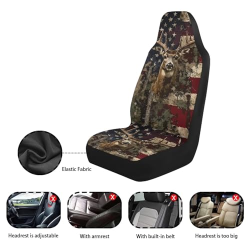 Car Front Seat Cover for Men 2 Pieces Set American Flag Deer Design Print Highly Elastic Automotive Seat Cover Anti Slip Towel Blanket for Trucks Sedans Van Skin-Friendly Soft - color: American Flag Deer Design Print