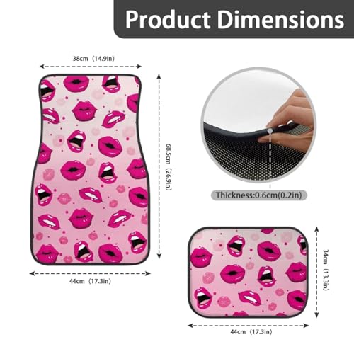 Hot Pink Lip Automotive Floor Mats Front and Rear Car Mat Carpet Set 4 Pcs Universal Fit Trucks for Valentine's Day - color: Hot Pink Lip