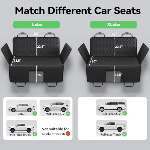 Reversible Dog Car Seat Cover for Back Seat,Waterproof Scratchproof Pet Backseat Protector,Large Sturdy Back Seat Extender with Detachable Hard Bottom,Dog Hammock for Car,Trucks,SUVs (Black)