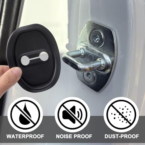 4pcs Car Door Latch Protective Cover, Silicone Car Door Lock Guard Cover Strike Protector, Universal Sound Dampening Pad Automotive Interior Exterior Accessories - Black, Thickened