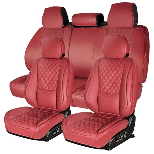 Car Seat Covers Full Set, Red Faux Leather Seat Protectors, Breathable with Lumbar Support, Wear-Resistant Universal Fit for Most Cars Trucks SUV