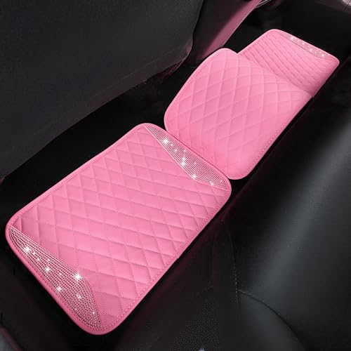 CAR PASS Bling Leather Car Mats Shining Diamond Floor Mats Crystal Rhinestones Sparkly Glitter Carpet Anti-Slip Waterproof Pad Universal Fit for Automotive SUV, Sedan, Van, 5pcs for Girl Women Pink - color: Pink Leather Diamond