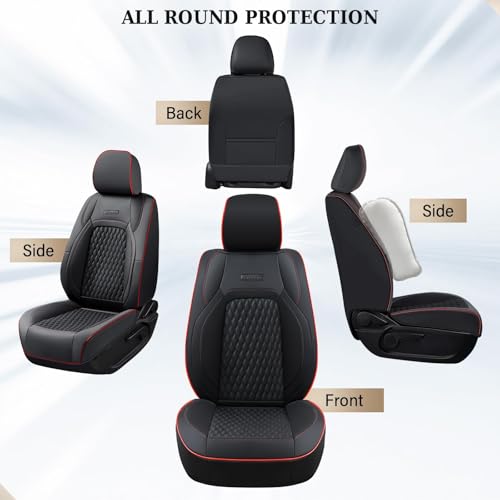 Coverado Chevy Chevrolet Silverado GMC Sierra Seat Covers, Custom Fit for 2007-2026 1500, 2015-2026 2500HD 3500HD Crew Double Extended Cab Truck, Faux Waterproof Leather Seat Covers (Front, Redline) - color: Red Line, size: Front