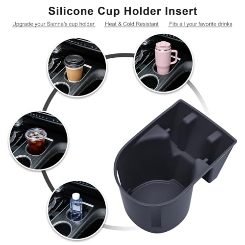 TOPINSTALL 2-in-1 Cup Holder with Phone Mount for 2021-2026 Toyota Sienna, Center Console Silicone Cup Holder Insert, Non-Slip, Dustproof, Waterproof, Anti-Noise, Car Interior Accessories for Sienna