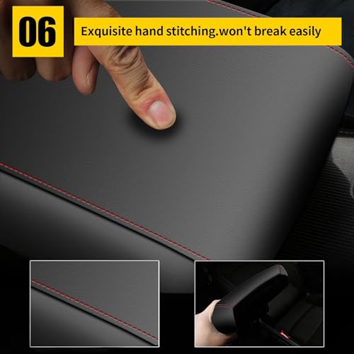 AOMSAZTO Leather Armrest Cushion for 2019-2015 Hyundai Sonata Black with Red Stiches - color: red stiches