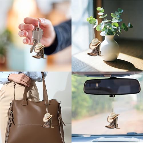 Cute Cowboy Boots Car Hanging Ornament, 2D Flat Acrylic Car Rearview Mirror Charm, Auto Interior Pendant Accessories for Window, Backpack, Keychain, Christmas Tree, Gift, 3.15 x 3.15 inch