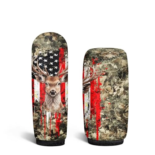 Bulopur Car Shifter Gear Hand Brake Trim Cover Set for Most Cars Van SUV Sedan Truck Auto Accessories - color: American Flag Hunting Camo Deer