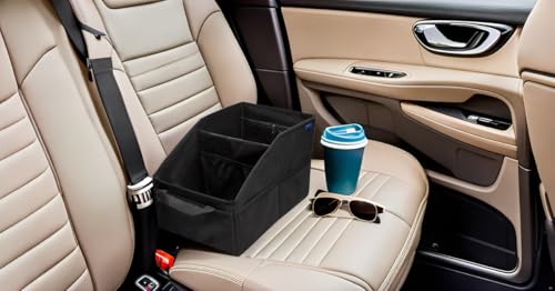 Car Seat Organizer - Passenger Seat Organizer, Collapsible Small Car Seat Storage Organizer with Lid(Black)