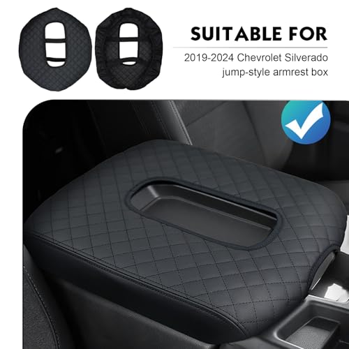Car Center Console Cover, Console Leather Armrest Cover, Automobile Armrest Box Cover Replacement, Compatible with Chevrolet 2019-2023 Silverado