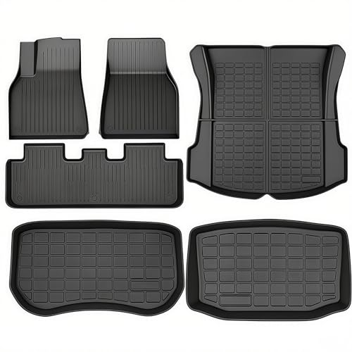SUPER LINER 2021-2023 Tesla Model 3 Floor Mats | 6-Piece Set Extra-Thick TPE All-Weather Floor & Cargo Liners | Pet & Child-Friendly Custom Fit Interior Accessories - size: 2021-2023 Tesla Model 3 (6-Piece Set)