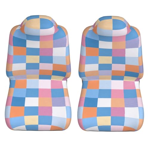 Colorful Retro Checkered Front Seat Covers 2 Pack, Vehicle Seat Protector Car Mat Covers, Fit Most Bucket Seats - color: Colorful Retro Checkered