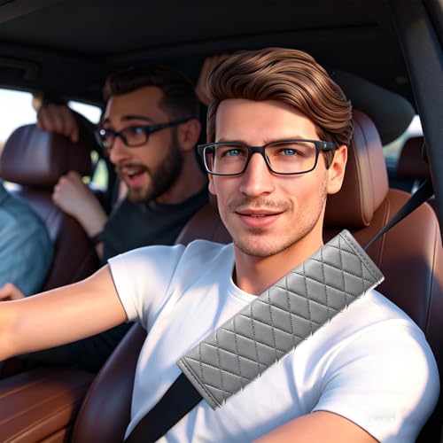 Gray PU Leather Seat Belt Covers - 2Pcs, Diamond Stitched Seat Belt Pads, Universal Fit for Car Truck SUV - color: gw-grey