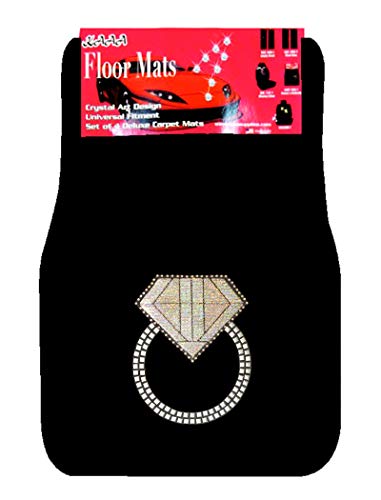ALLBrand Universal Fit FrontRear 4-Piece Full Set Crystal Bling Rhinestone Design Studded Carpet Car SUV Truck Floor Mats (Diamond Ring-Black), KAM - color: Diamond Ring-Black