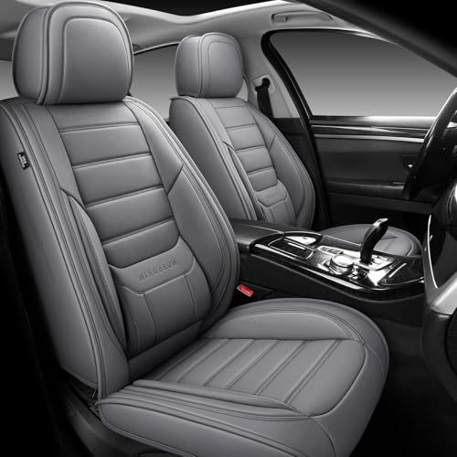 MINGBRON Front Car Seat Covers, Leather Car Seat Covers, Fit for Most Cars SUV and Most Sedan Grey - color: Grey 2, size: Front Pair