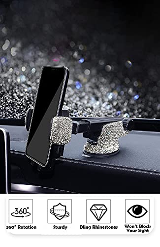 Bling Car Phone Mount Holder,Shiny Crystal Rhinestone Phone Stand for Women and Girls, Car Accessories for Windshield Dashboard,Compatible with Most Cellphones (White) - color: white