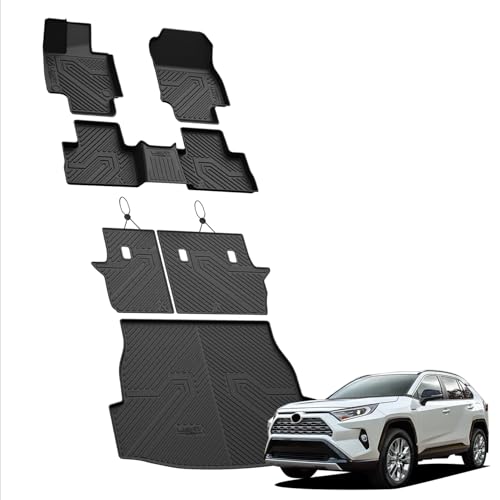 LASFIT Floor Mats & Backrest Mats & Trunk Mat for Toyota RAV4 2019-2025 (Not Fit Hybrid) All Weather TPE Custom Fit Floor Liners Car Mats Full Set Accessories, Lifespan 5 Years+, Black