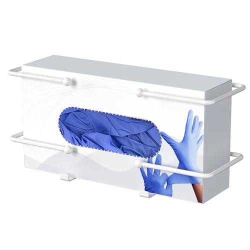 Glove Box Dispenser Wall Mount: White Holder Organizer for Disposable Glove & Tissue Box - Organizer on Wall in Lab, Kitchen, Bathroom, Garage