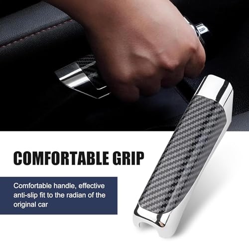 Car Handbrake Cover, Sporty Parking Handbrake Decorative Sleeve, Anti-scratch Non-slip Grip Protective Cover, Self-adhesive Interior Accessory for Most Cars (Carbon Fiber Black)