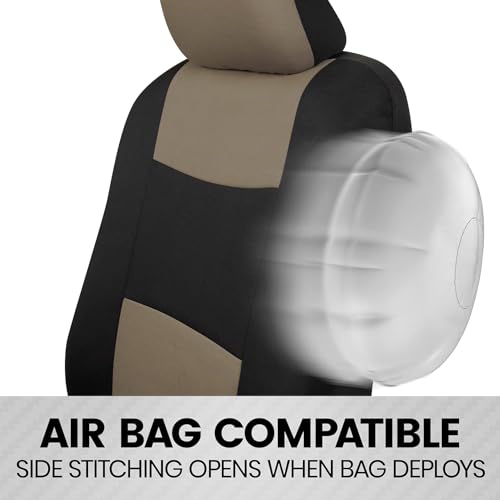 BDK PolyPro 2-Pack Front Car Seat Covers Set in Beige/Black - Front Seat Covers for Cars Trucks Vans SUVs Sedans, Easy to Install Front Car Seat Cover Protection, Universal Fit Car Accessories - color: 2 Fronts Only-Beige