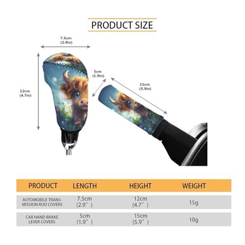 Cute Highland Cow Car Hand Brake Gear Cover Automotive Gear Shift Knob Protector Universal Fit Most Vehicle Non Slip Car Interior Accessories 2 Pack - color: Cute Highland Cow