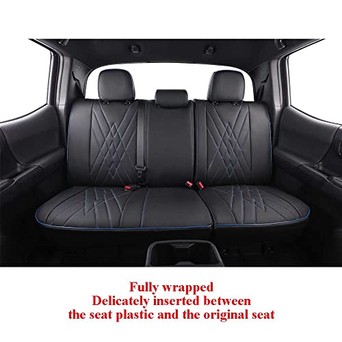 EKR Tacoma Leather Car Seat Covers Custom Fit for Toyota Tacoma 2012 2013 2014 2015 (Regular Seats) - Truck Seat Covers Full Set,Faux Leather(Black with Blue Trim) - color: Leather (Black with Blue Trim), size: 2012-2015 Tacoma Full Set (Regular Seats)