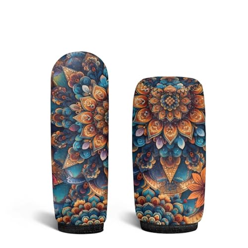 AFPANQZ Handbrake Cover & Shift Gear Knob Cover Bohemian Flower Universal Gear Stick Case Sleeve Non-Slip Soft Fit Most Cars Sedan SUV Van Truck Universal - color: Bohemian Flower