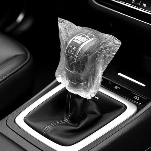 100PCS Disposable Car Gear Shift Cover,Dustproof Plastic Shifter Cover with Elastic Trims,Portable Gear Shift Knob Cover&Car Handbrake Covers for Automotive Shifter Protection