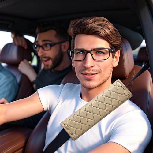 Beige PU Leather Seat Belt Covers - 2Pcs, Diamond Stitched Seat Belt Pads, Universal Fit for Car Truck SUV - color: gw-beige