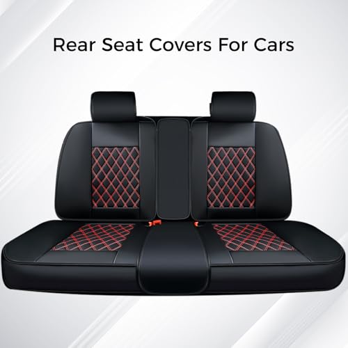Huidasource Rear Seat Cover, Nappa Leather Back Seat Cover Velcro Adjustable, Compatible with Armrests, Seat Belts, Child Safety Seats, Fit for Most Cars SUVs Trucks (Back Row/Black&Red) - color: 01R# Black & Red01, size: Back Seat Cover