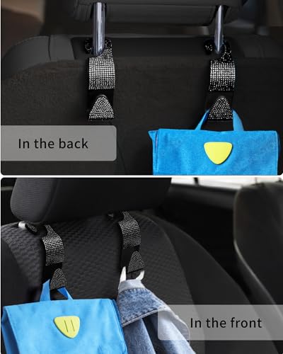 Sparkling Car Seat Hooks, 4 Pack, Black Purse Holder for Car Headrest, Chic Automotive Accessories for Women Essentials Handbag Clothes Coats Grocery Bags - color: Shadow Gem