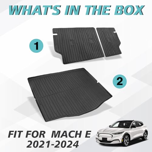 BestEvMod Vehicle Mat Cargo Liner Compatible with Mustang Mach E 2021-2026 Cargo Liner Trunk & Second Row Seats Back Mat Set of 2 All Weather Seat Protector Mat(Trunk Mat+Seats Back Cover) - style: Trunk Mat+Seats Back Cover